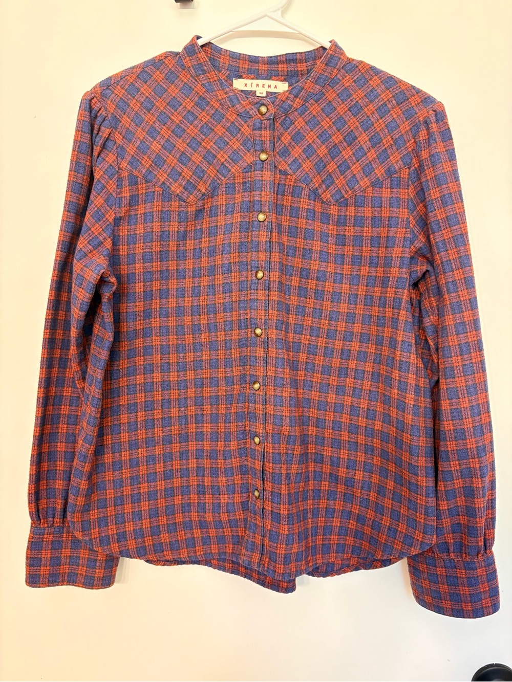 Xírena Womens M Lainey Shirt Purple Plaid Cotton Top Western Pearl Snap Cowgirl